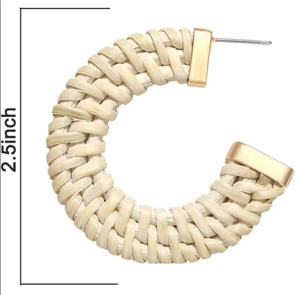 Take Me Away Bohemian Handmade Rattan Neutral Statement Earrings - Picture 5 of 9